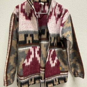 Lina Burgundy, Cream & Black Patterned Zip Jacket